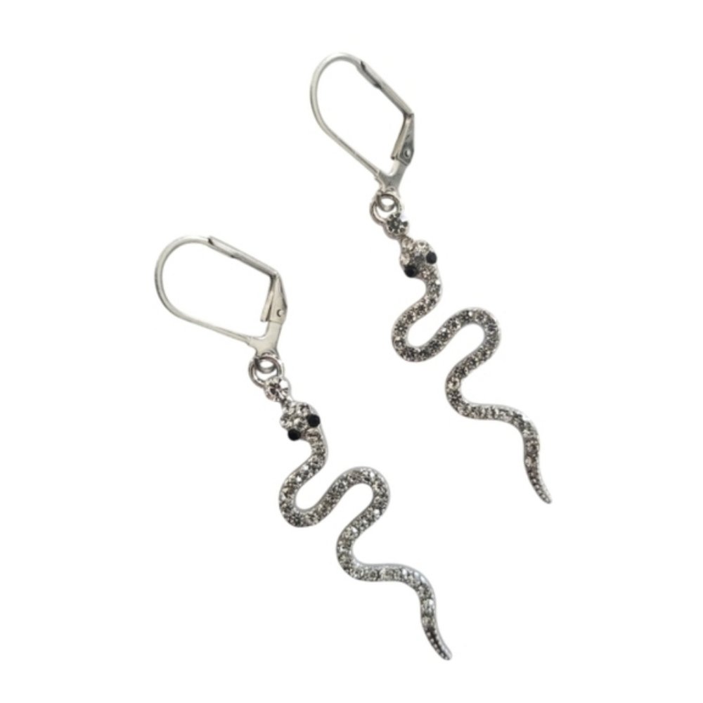Handcrafted Rhinestone Snake Earrings - Picture 2 of 4